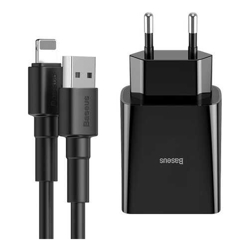 Сетевое зарядное устройство Baseus Speed Mini 1m 2USB 2.4A+кабель USB-iP Black в Билайн